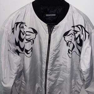 Men's Silver Bomber Jacket with Tiger Design